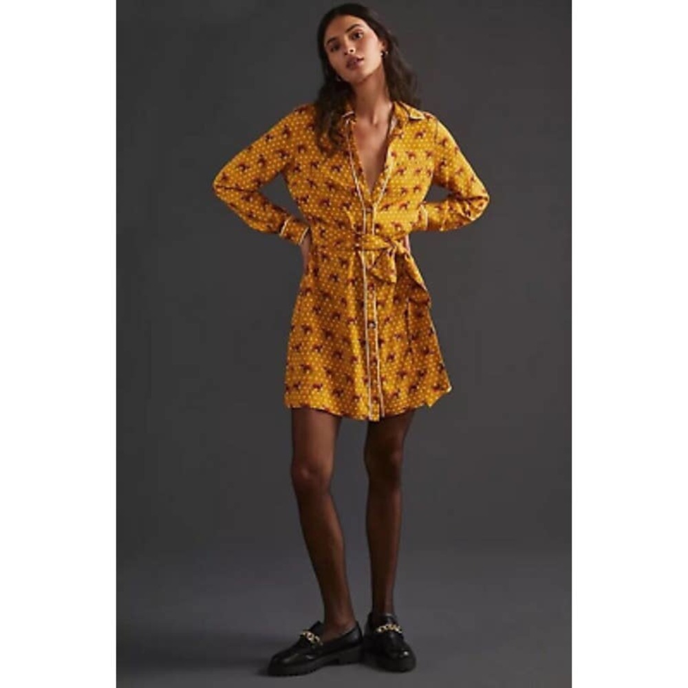 Anthropologie Forest Friends Fox Polka Dot Print Shirtdress Size US 16